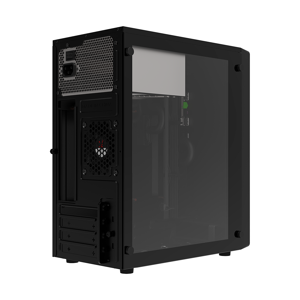 Case LOKI LC190 Temp Glass, Mid Tower, Micro ATX Black + Fuente ATX