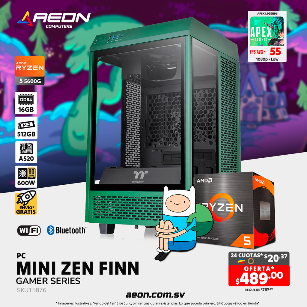 Pc Mini ZEN - FINN Ryzen 5 5600G, Vega 7, DDR4 16GB, M.2 512GB, 600W 80+ Gold