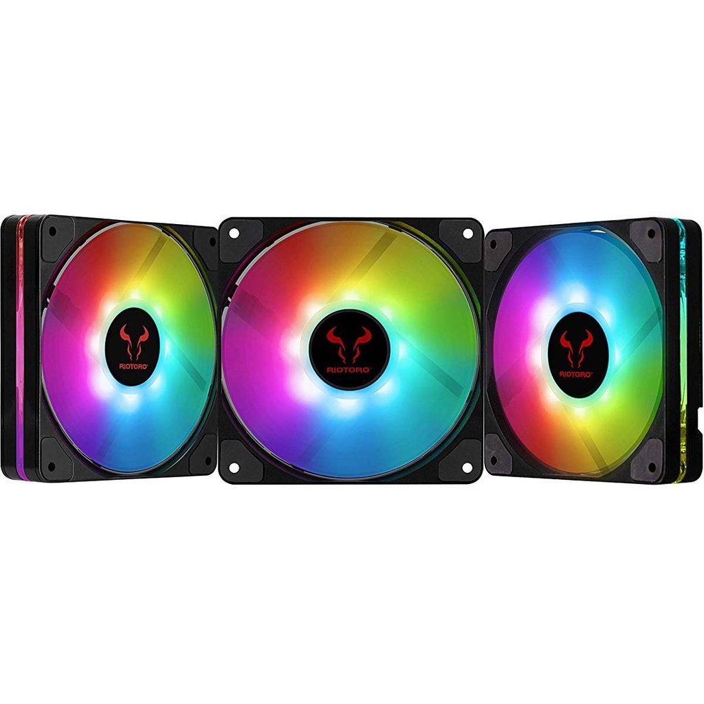 Kit de Ventiladores Riotoro QUIET STORM RGB 3x120mm Addressable LED, ASUS/Gigabyte/MSI compatible