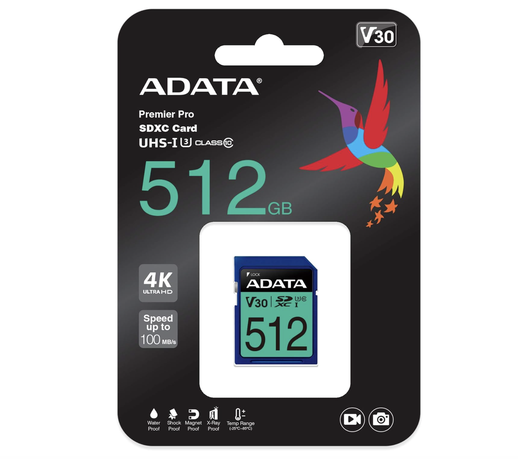 MEMORIA SD 512GB ADATA Premier Pro - Tarjeta de memoria SD V30S SDXC UHS-I U3 V30 Clase 10 Full HD y 4K UHD ASDX512GUI3V30S-R