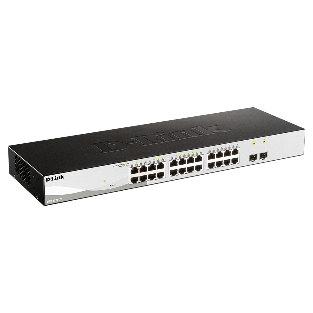 Switch D-Link Plug&amp;Play 24 puertos Gigabit 10/100/1000Mbps + 2-puertos SF - DGS-1210-26