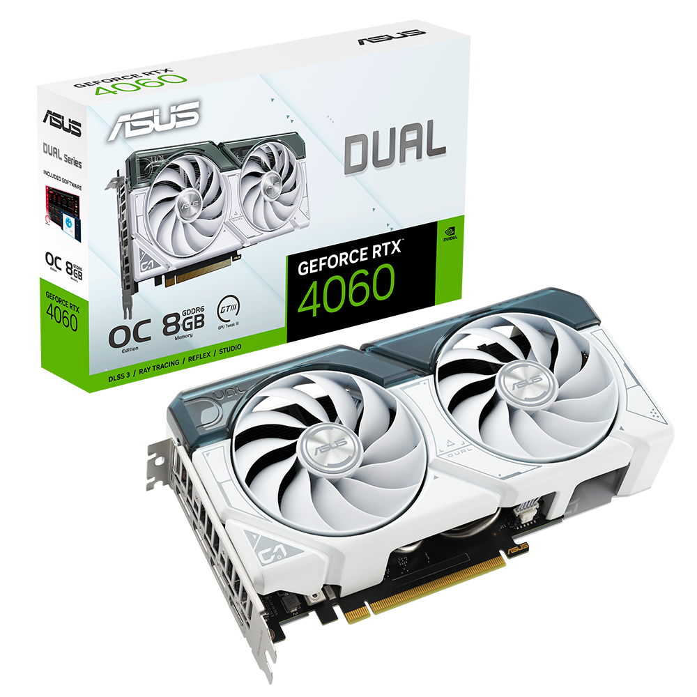 TARJETA DE VIDEO ASUS DUAL RTX 4060 8GB WHITE HDMI/DP DDR6, DUAL-RTX4060-O8G-WHITE