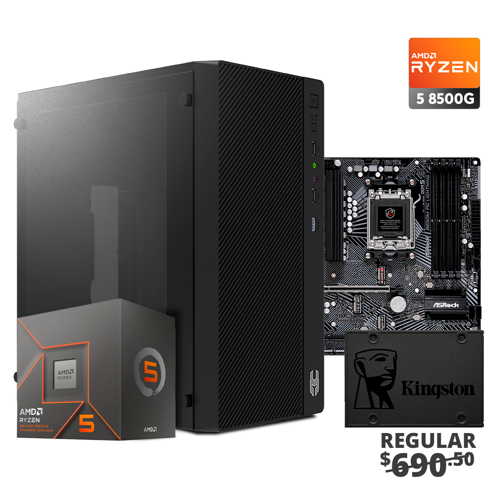 Pc Ryzen Serie 8000, 16GB DDR5, SSD 480GB, 500W