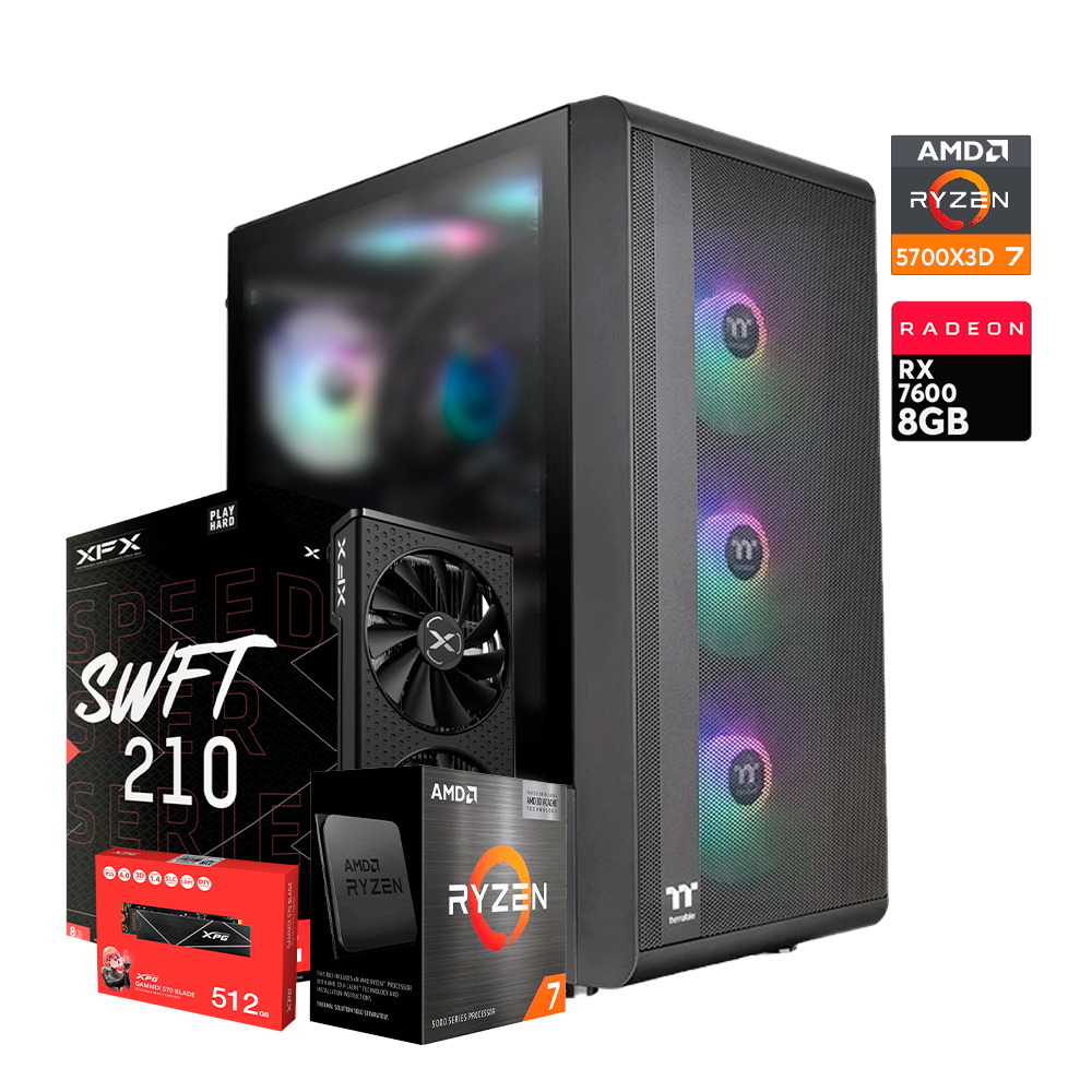 Pc S200 TG Ryzen 7 5700X3D, RX 7600 8GB, DDR4 64GB, M.2 512GB, AIO 240MM, 850W 80+ Platinum