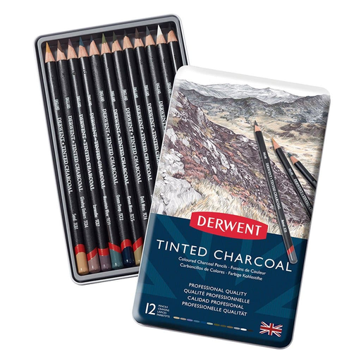 [ART21380] Caja Metal Lápices de Carboncillo Derwent Pencil Tinted Charcoal 12 unidades