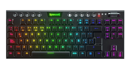 [16204] Teclado Mecanico Gaming Redragon Horus Inalambrico+Bluetooth+USBC Negro RGB Tkl Switch Rojo K621-RGB