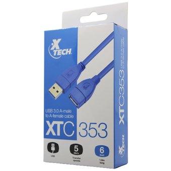 [4671] CABLE EXTENSOR XTECH USB MACHO A USB HEMBRA 3.0, 1.82 MTS, XTC-353